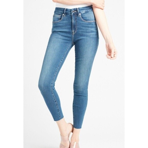 Good American Good Waist Crop Raw Edge High Rise Jeans Dark Blue Womens Sz 0/25 - Picture 2 of 11